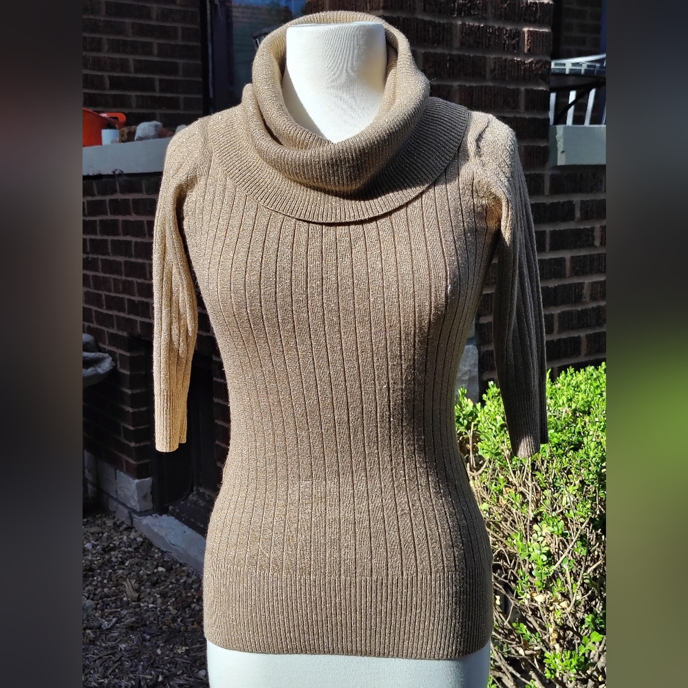 Iz Byer Gold Ribbed Cowl Neck Sweater